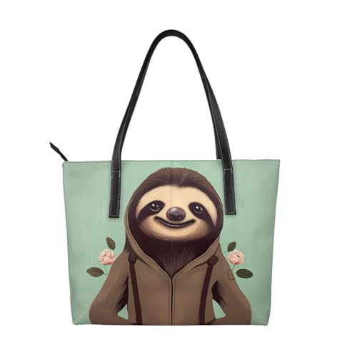 Cartoon Sloth Stylish Waterproof Handbag for Women - Lightweight Travel Tote with Double-Sided Digital Print, Large Capacity