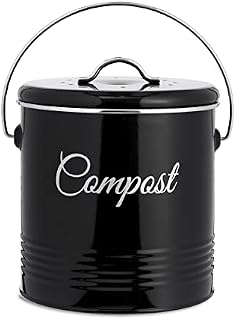 Innoteck Essentials Compost Bucket - 3 Litre Kitchen Composting Bucket - Charcoal Filters and Lid for Indoor Organic Food Waste Recycling - Metal Kitchen Compost Bin - Black