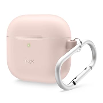 elago Capa de silicone compatível com AirPods 4ª geração – Compatível com AirPods 4, mosquetão incluído, suporta carregamento sem fio, resistente a choques, proteção total (rosa areia)