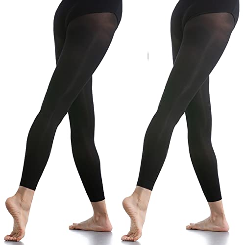 DANCEYOU 2 Paia Collant Danza Classica Calze Balletto Opaco Elastici per Ragazze e Donne 70 Denari Nero Senza Piedi M