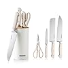 GOODA-Knife-Set-with-Block4-Pieces-High-Carbon-Stainless-Steel-Kitchen-Knife-set-Dishwasher-Safe-with-Sharp-Blade-Forged-Triple-Rivet-Ergonomic-HandleWhite GOODA Knife Set with Block,4 Pieces High Carbon Stainless Steel Kitchen Knife set Dishwasher Safe with Sharp Blade Forged Triple Rivet Ergonomic Handle,White