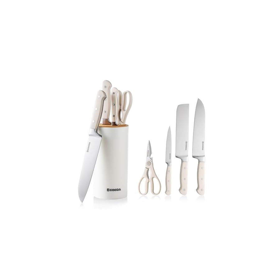GOODA-Knife-Set-with-Block4-Pieces-High-Carbon-Stainless-Steel-Kitchen-Knife-set-Dishwasher-Safe-with-Sharp-Blade-Forged-Triple-Rivet-Ergonomic-HandleWhite GOODA Knife Set with Block,4 Pieces High Carbon Stainless Steel Kitchen Knife set Dishwasher Safe with Sharp Blade Forged Triple Rivet Ergonomic Handle,White