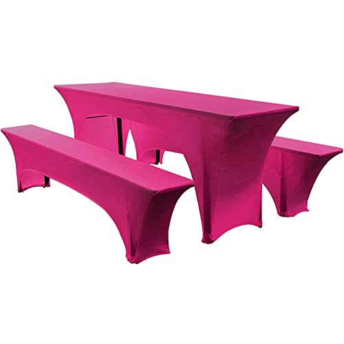 Elastisch Biertischhussen Bierbank-Auflage & Tischdecke Für 50 cm or 70 cm Table Width 3 TLG-Set Breite Bierzeltgarnitur Stretch Hussen Für Festzeltgarnituren Bierbank Hussen (50 cm,Pink -2)