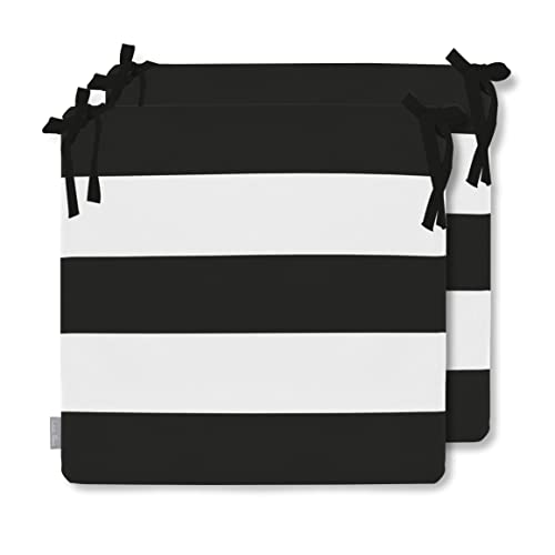 Izabela Peters Luxury Outdoor Waterproof Chair Seat Cushions Set Of 2 |High Density Foam Seat Pads for Garden Furniture, Indoors & Outdoors Dining Chairs | 3 Stripes Horizontal Charcoal