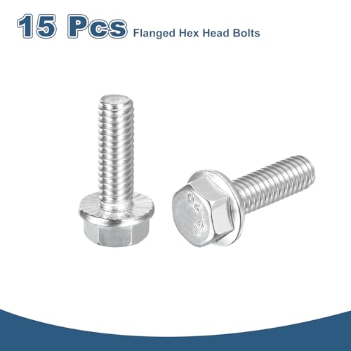 Image of uxcell 15Pcs 5 /16-18 x 1 inch Flanged Hex Head Bolts, 304 Stainless Steel Flange Hexagon Screws, Flange Hex Drive Screws 5.8 Grade for Machinery Industry Home Appliances, Silver
