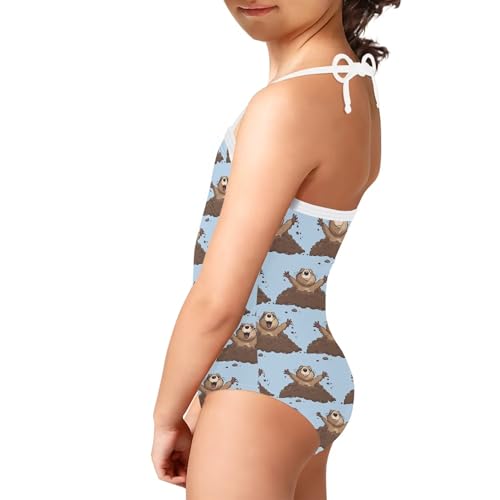 Image of Cute Backless One Piece Swimsuits for Girls Adjustable Halter Strap Bathing Suit Beach Swimwear for Girls
