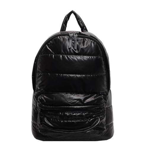 Extolove Puffer Backpack for Women, Lightweight Travel Puffy Backpack Purse Metallic Quilted Backpack (Black)