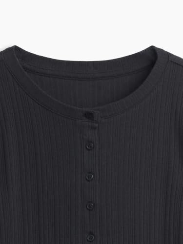 Image of Gap Girls' Long Sleeve Ribbed Henley Top Shirt