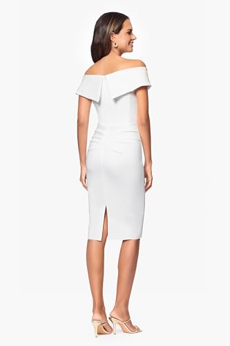 Image of Xscape Women's Bodycon Midi Off-The-Shoulder Ruffle Dress with Center Back Zipper, Petite & Plus Size