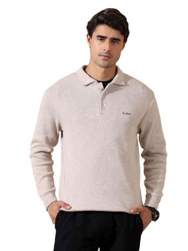 Image of Kvetoo Men's Wool Polo Collar Neck Winter Sweater Full Sleeve Solid Pullover for Casual Office Wear
