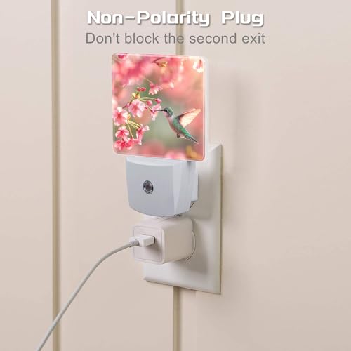 Image of Hummingbird with Cherry Blossoms Night Light Plug into Wall, Pink Flowers Bird Dusk to Dawn Night Light Plug in,0.5w Energy Saving Sleep Friendly NightLight for Kids Boys Girls Home Decor