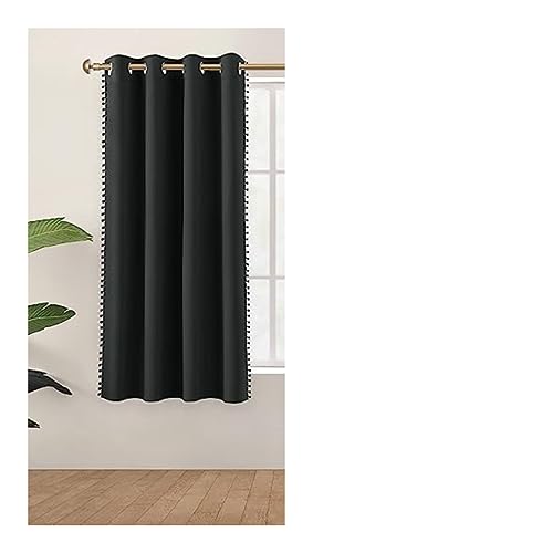 Image of Amazon Brand - Umi Velvet Eyelet Door Curtains with pom pom Lace for Living Room Bedroom Kitchen 1 pc Pack in Black Color (Windows - 4 feet x 4 feet)
