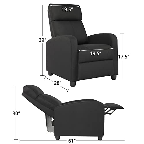 Lssbought Fabric Recliner Chair Adjustable Home Theater Single Recliner Sofa With Thick Seat Cushion And Backrest Modern Living Room Recliners, Black #TOP2