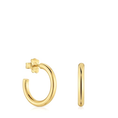 TOUS Pendientes Aro Cortos para Mujer con Baño de Oro 18 Kt sobre Plata de Primera Ley, 20 mm, Colección Basics