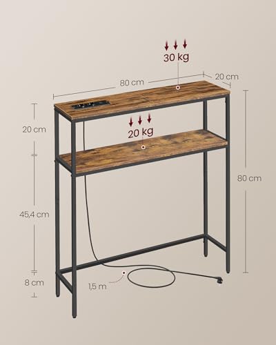 VASAGLE Stół konsolowy, 2-poziomowy wąski stół do przechowywania, 20 x 80 x 80 cm, do salonu, przedpokoju, wejścia, vintage brązowego i czarnego atramentu LNT135KD01
