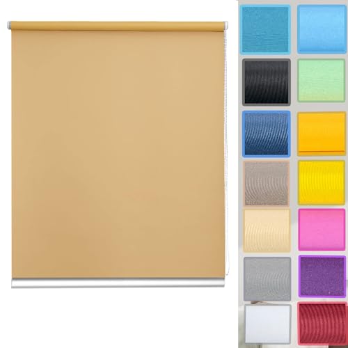 Straight Edge Dim-Out Roller Blind 115 x 230 cm Multiple Colours and Sizes Blackout Vision Curtains with Install Accessories For Inside and Outside Recess Fitting, Khaki