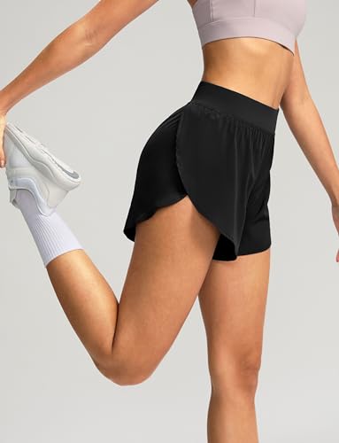 Soothfeel High Waisted Athletic Running Shorts for Women Dolphin Shorts High Split Quick Dry Gym Workout Shorts with Liner2