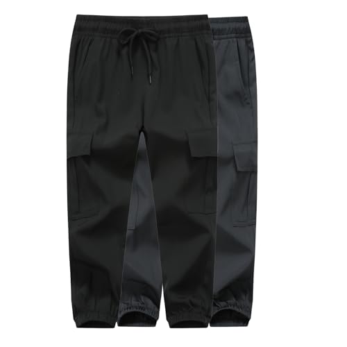 HONCAN Toddler Athletic Hiking Cargo Pants Baby Boys Girls Lightweight Quick Dry Joggers Kids Pull On Outdoor Sweatpants(A0316-Black+D.Gray4T)