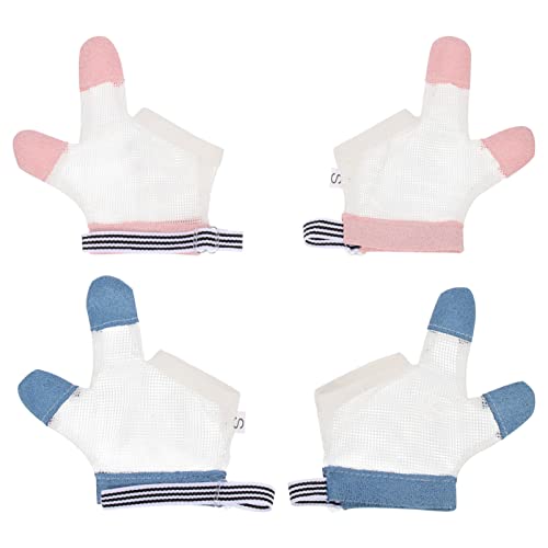 FOMIYES 2 Paar Anti-Kratz Handschuhe Baby Finger Saugschutz, Daumenlutschen AbgewöHnen, Gegen NäGelkauen Kinder, FüR Zuhause Und Unterwegs, Blau Und Rosa, S