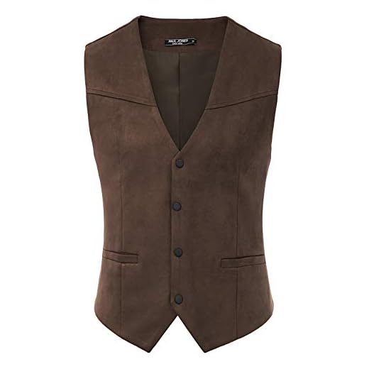 PJ PAUL JONES Men's Suit Vest Suede Leather Slim Fit Western Vest Jacket Cowboy Vests Coffee L