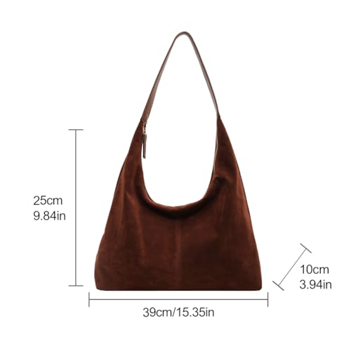 Image of Lushandy Brown Suede Purse Faux Suede Tote Bag Leather Hobo Bags for Women Slouchy Hobo Bag Fall Purse Shoulder Bag