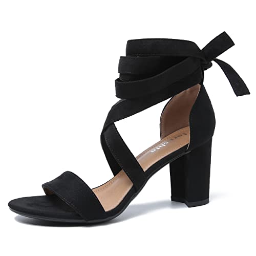 fereshte Women's Strappy Heels Lace Up Heels 3 Inch Chunky Block High Heel Dress Sandals