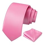 PenSee Men's Pink Tie Set Solid Pure Color 3.15' (8CM) Classic Formal Plain Necktie and Pocket Square Set For Men