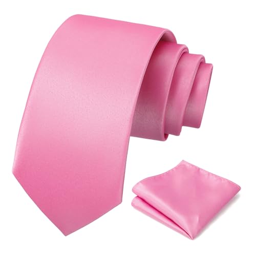PenSee Men's Pink Tie Set Solid Pure Color 3.15