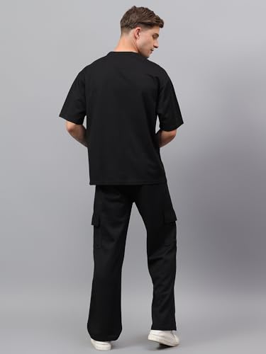 Image of YHA Casual Oversize Round Neck Gents TrackSuit Stylish Summer Half Sleeves Mens Cord Set With Full Pant Lightweight Breathable Polycotton Fabric Co-ord Sets For Men