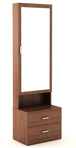 Image of DesignFit Engineered Wood Dressing Table with Drawer and Door Storage Wooden Mirror Vanities Furniture for Bedroom Home Living Room (Walnut Finish)