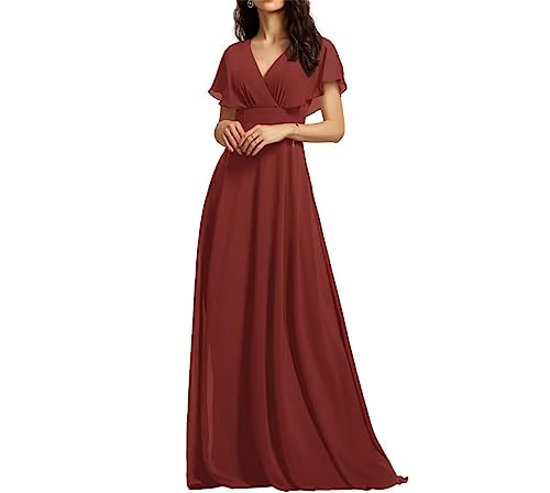 WSEYU Brautjungfernkleider, formelle Hochzeitsgast-Kleider für Damen, Abendkleid, Trendige Kleider, 2023, V-Ausschnitt, Lang Vermilion UK30 WSEYU Brautjungfernkleider, formelle Hochzeitsgast-Kleider für Damen, Abendkleid, Trendige Kleider, 2023, V-Ausschnitt, Lang Vermilion UK30