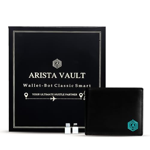 Image of Arista Vault Smart Leather Wallet for Men - GPS Bluetooth Tracker, Anti-Theft RFID Blocking, Phone Finder, Anti-Lost Alarm, Premium Slim Design, Works with Android & Apple Devices (Modern, Black)