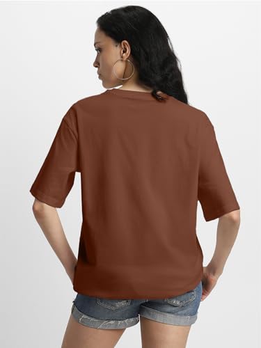 Image of JUNEBERRY Pure Cotton Oversized Baggy Fit Half Sleeve Drop Shoulder Plain Solid Round Neck T-Shirt for Women (Available in Black, White, Lilac, Cork, Maroon, Royal Blue, Swan White, Soap Nut Colors)