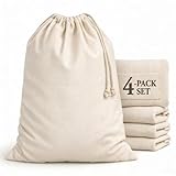 Urban Villa Laundry Bags 4-Pack 28”x36' Extra-Large Cotton Canvas Heavy Duty Washable Durable Travel Laundry...