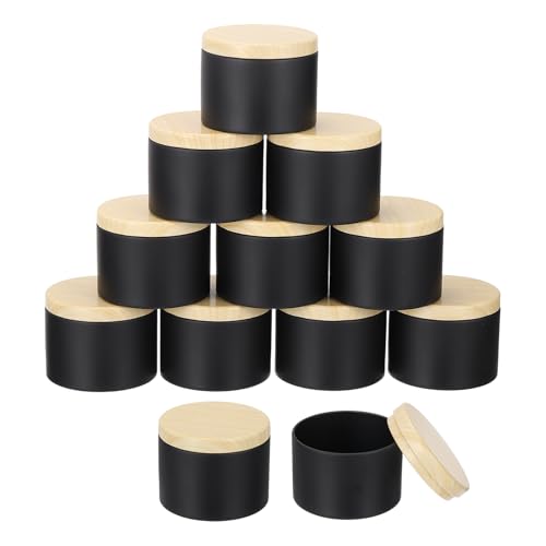 QUARKZMAN 12 Piezas De Latas Para Velas De 4 Onzas, Recipientes Vacíos Para Velas Con Tapas De Madera Para Hacer Velas, Negro
