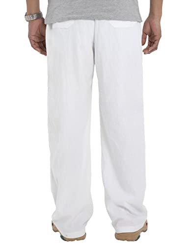 Bonnorth Mens Linen Beach Pants For Men White Linen Pants Men Flare Loose Harem Solid Yoga Pants With Pockets White Xl #TOP2