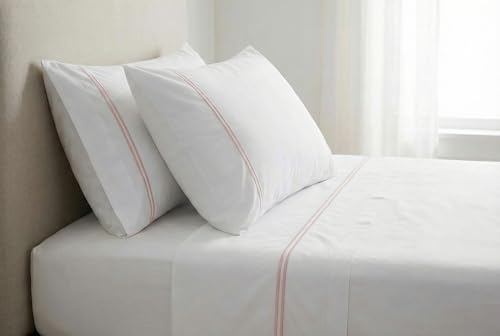 Image of Bedsheet Set | GOTS Certified 100% Organic Cotton Percale | 200 TC | Breathable & Skin-Friendly (Single, Dusty Pink On White)