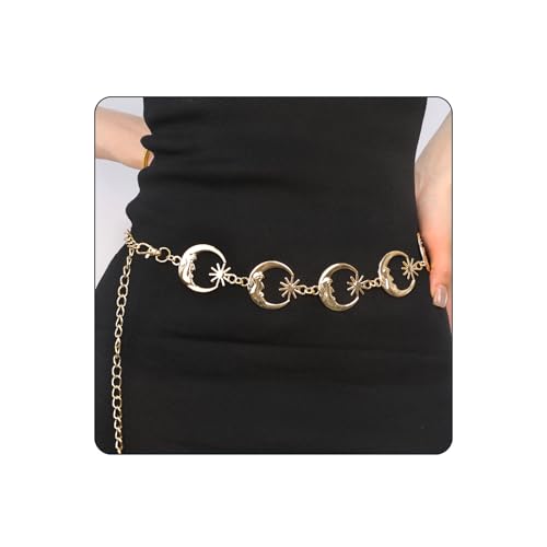 Western Metal Concho Belt for Women Boho Waist Chain Belt Metal Body Chain Belly Accessories for Country Concert Jeans Dresses