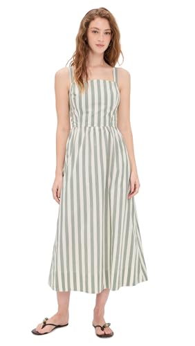 Marine Layer Women's Demi Poplin Midi Dress, Olive Stripe, XS at Amazon Women's Clothing store