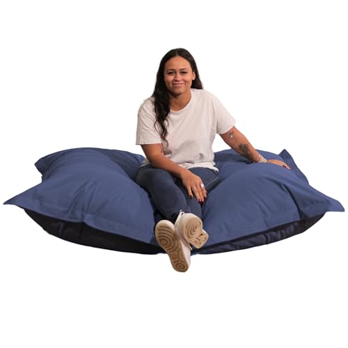 Bananair Pouf Extérieur Imperméable Géant - Confortable, Polyvalent, Anti-UV, Déhoussable - Pouf XXL de Jardin - Gros Coussin Extérieur Garni de Mousse - 180 x 140 cm - Bleu