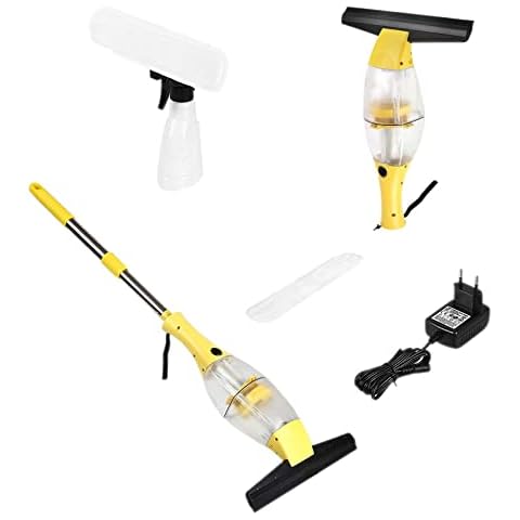 Battery Window Vacuum Cleaner Wiper, Window Cleaner with Aluminium Telescopic Handle, 28 cm Suction Nozzle for 360° Streak-Free Cleaning, Squeegee with Rubber Lip, Spray Bottle with Microfibre Cloth Cover