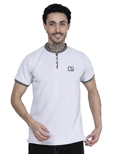 Image of Regular Fit Mandarin Collar T-Shirt Tee for Men & Boys White