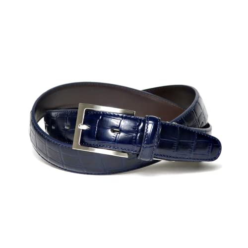 [KIETH] メンズ ベルト クロコ型押し 牛革 ネイビー 30mm幅 日本製 KE21283-29