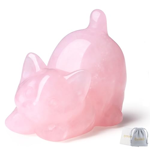 QINJIEJIE Decorazione a forma di gatto in quarzo rosa, 5 cm