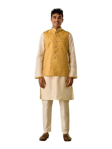 Kurta Veste festive en viscose mélangée de Manyavar, ensemble de 3 pièces pour homme