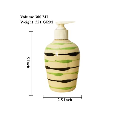 Image of Ceramic Liquid Soap Dispenser, 300 ml, Green Peas | Refillable Pump Bottle for Hand Wash, Lotion, Shampoo & Kitchen Use, 2 Pieces
