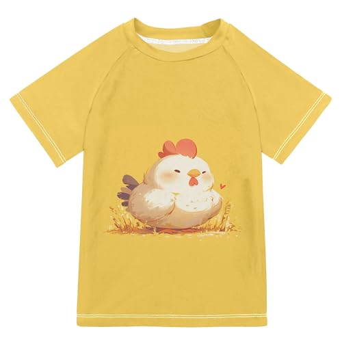 Cartoon Chicken Yellow Boy Bathing Suit Short Sleeves Tshirts Swimwear Beach Tops 3T