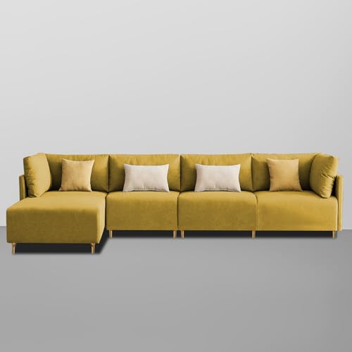 Image of Carina LHS 6 Seater L Shape Sofa Set for Living Room (Yellow Fabric) Premium Fabric Sofa