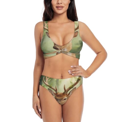 Bikini croisé pour femme Deer Wash Art Ensemble maillot deux pièces