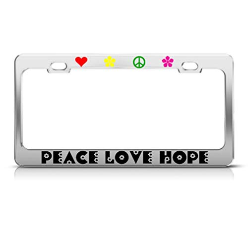 Speedy Pros Metal License Plate Frame Peace Love Hope Car Accessories Chrome 2 Holes